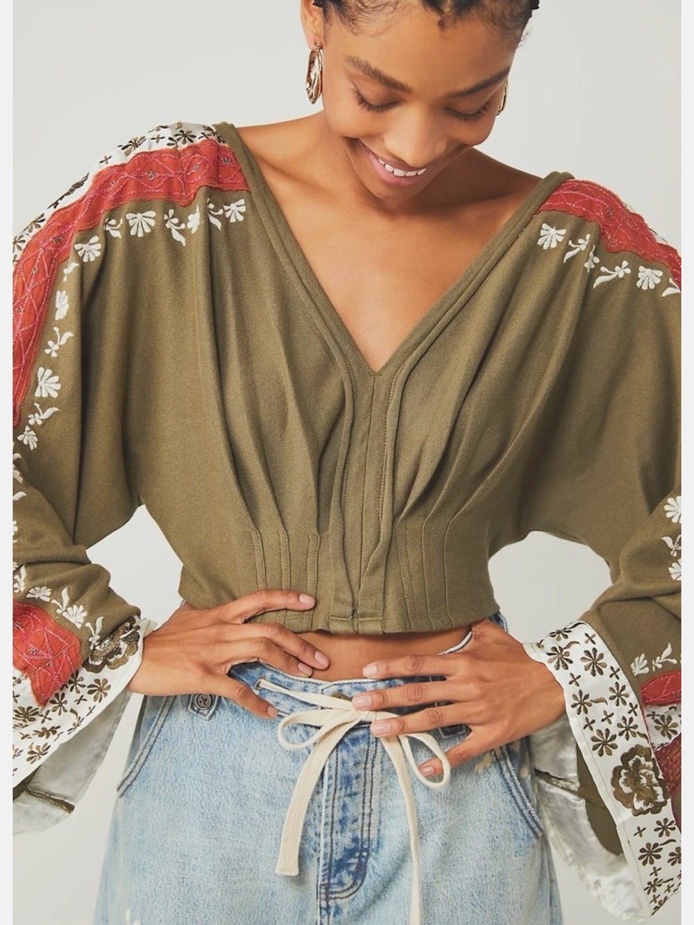 Free People Fairytale Top with Embroidered Sleeves - Picture 5 of 6